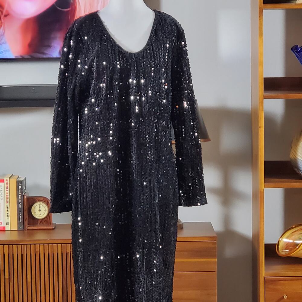 In’Voland Black Sequin Party Dress 16W NWT